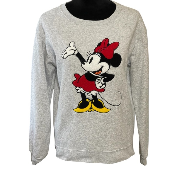 DISNEY GREY MINNIE MOUSE EMBROIDERED SWEATSHIRT SZ MED - Picture 1 of 9
